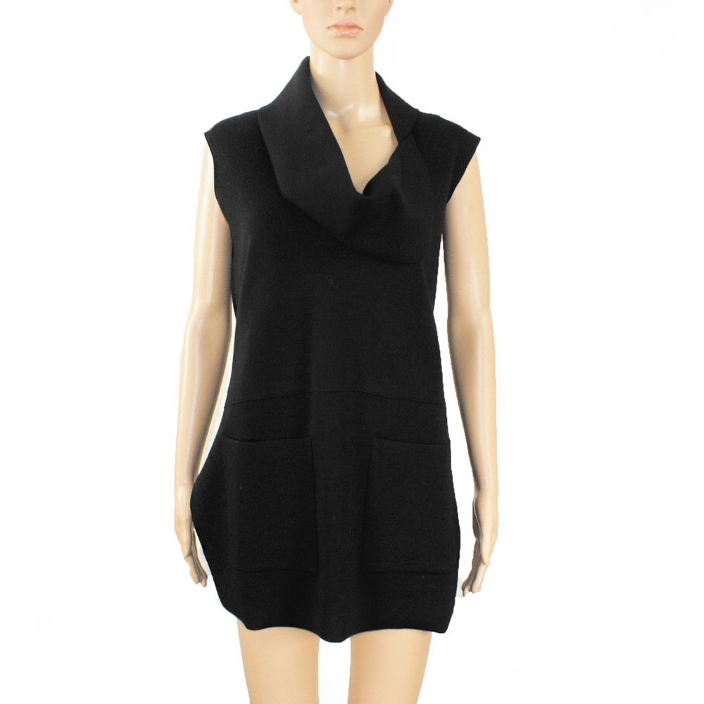 Sonia Rykiel Sleeveless Avant Garde Black Wool Knit Tunic Top